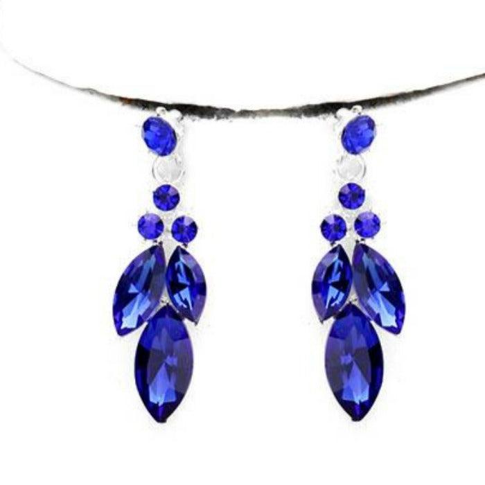 Blue Crystal Marquise Statement Vine Silver Necklace Set Sparkle ARmand