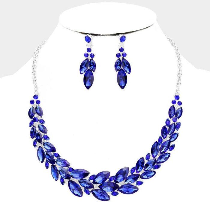 Blue Crystal Marquise Statement Vine Silver Necklace Set Sparkle ARmand