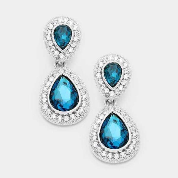 Blue Crystal Teardrop Silver Earrings-Earring-SPARKLE ARMAND
