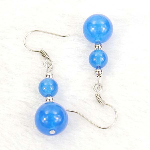 Blue Jade Natural Gemstone Silver Earrings
