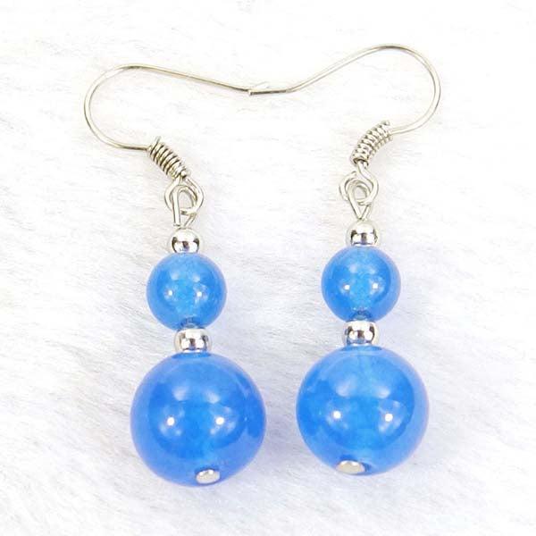 Blue Jade Natural Gemstone Silver Earrings