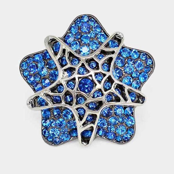 Blue Starfish Rhinestone Silver Stretch Ring