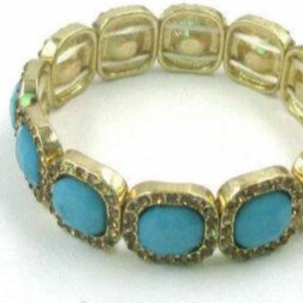 Blue Stretch Gold Rhinestone Stretch Bracelet