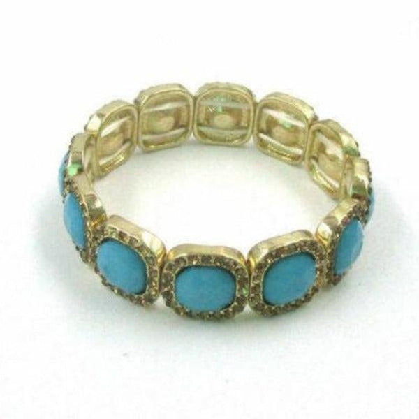 Blue Stretch Gold Rhinestone Stretch Bracelet