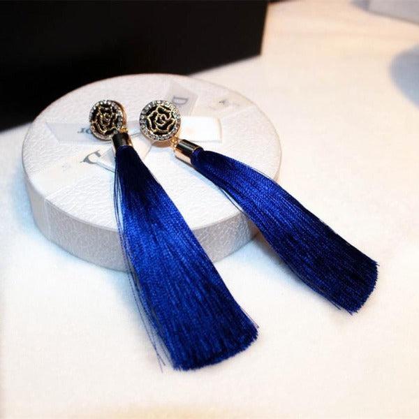 Blue Tassel Fringe Earring-Earring-SPARKLE ARMAND