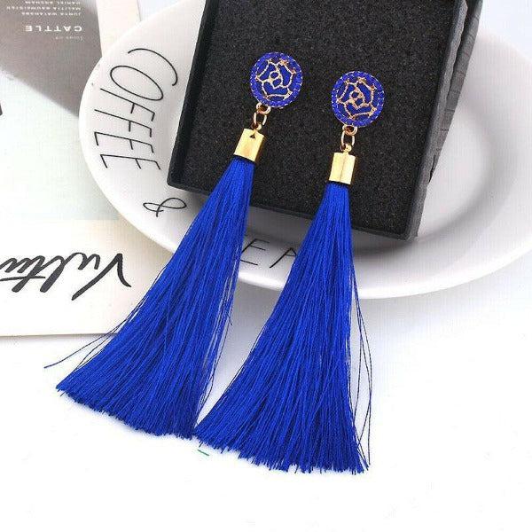 Blue Tassel Fringe Earring-Earring-SPARKLE ARMAND