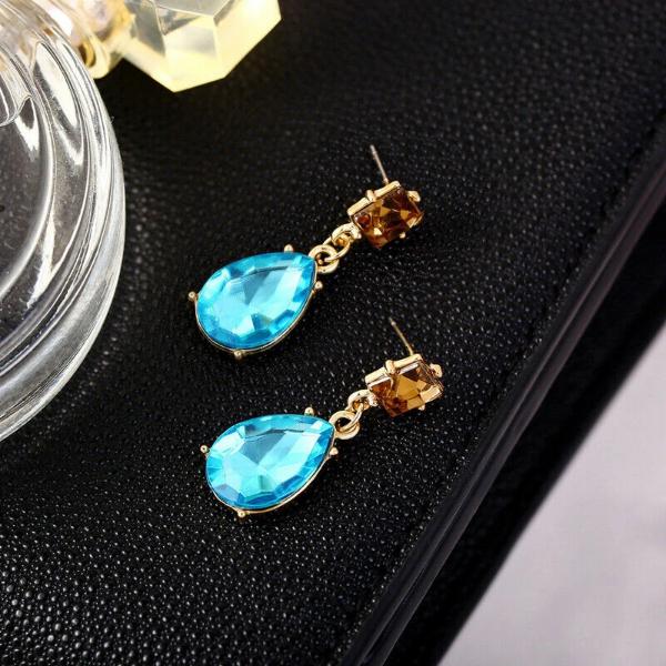 Blue Teardrop Champagne Rhinestone Earrings-Earring-SPARKLE ARMAND