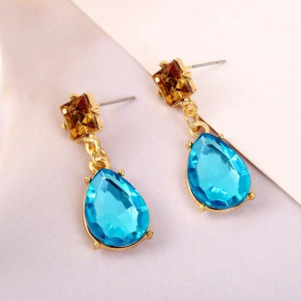 Blue Teardrop Champagne Rhinestone Earrings-Earring-SPARKLE ARMAND