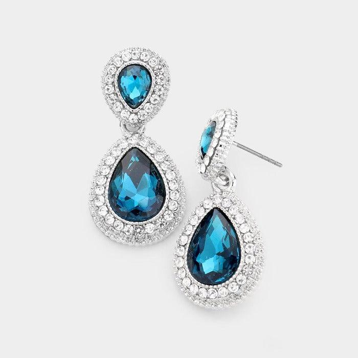 Blue Crystal Pave Silver Evening EarringsBlue Zircon Crystal Pave Silver Evening Earrings by BLUE ICE