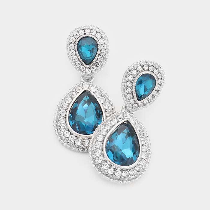 Blue Zircon Crystal Pave Silver Evening Earrings by BLUE ICE