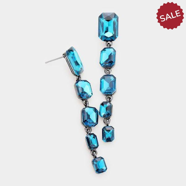 Blue Zircon Rectangle Crystal Earrings-Earring-SPARKLE ARMAND