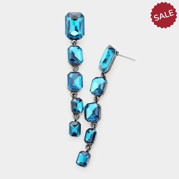 Blue Zircon Rectangle Crystal Earrings-Earring-SPARKLE ARMAND