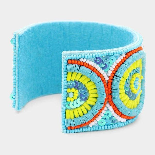 Boho Beaded Blue Cuff Bracelet