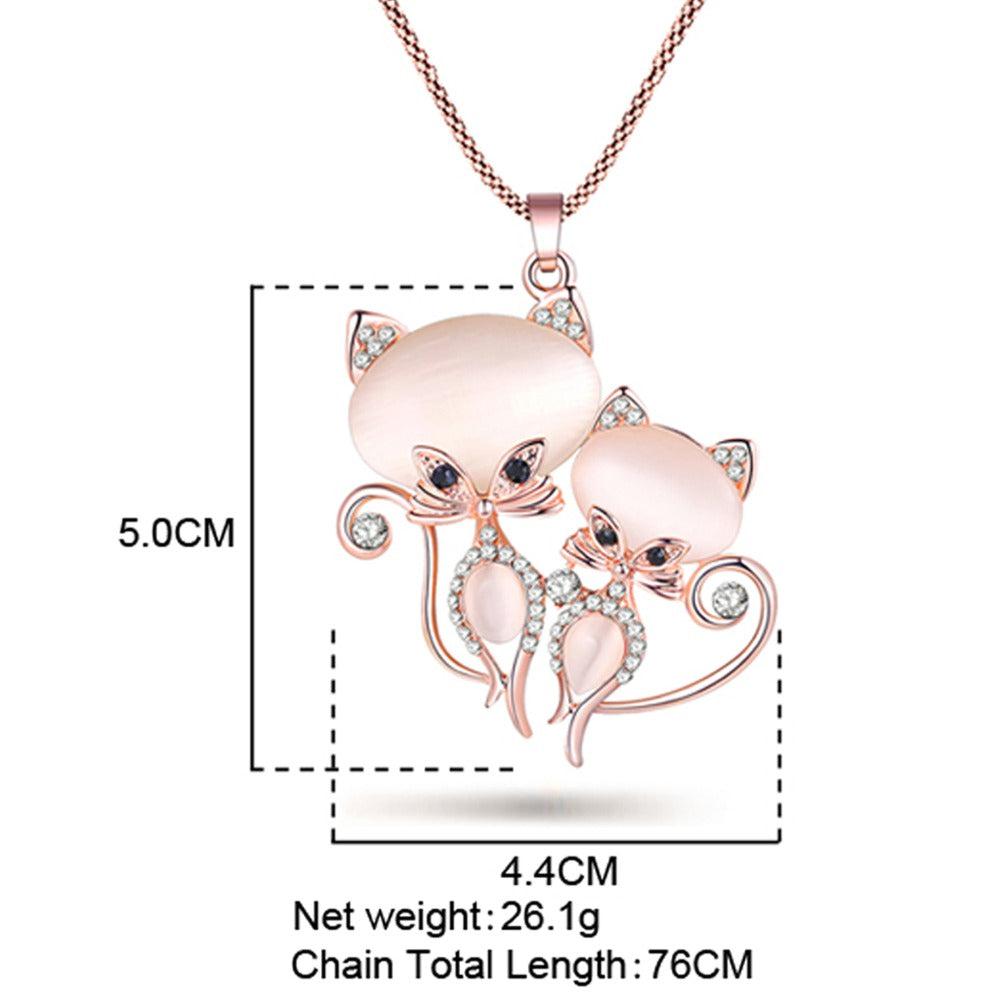 Bonsny Adorable Clear Rhinestone Kitty Cats Gold Necklace-Necklace-SPARKLE ARMAND