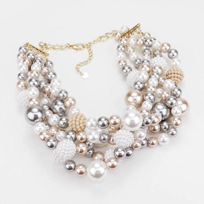 Braided Brown, Gray, White Pearl Necklace Set by V Foxy Collection