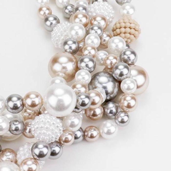 Braided Brown, Gray, White Pearl Necklace Set by V Foxy Collection