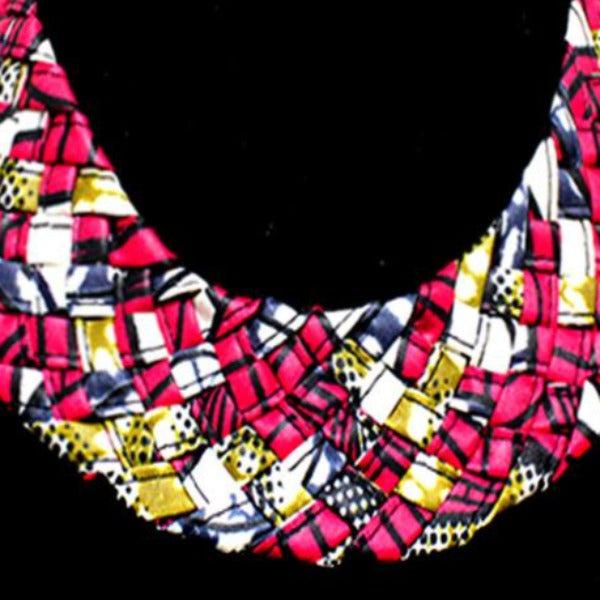 Braided Patterned Pink Fabric Bib Necklace-Necklace-SPARKLE ARMAND