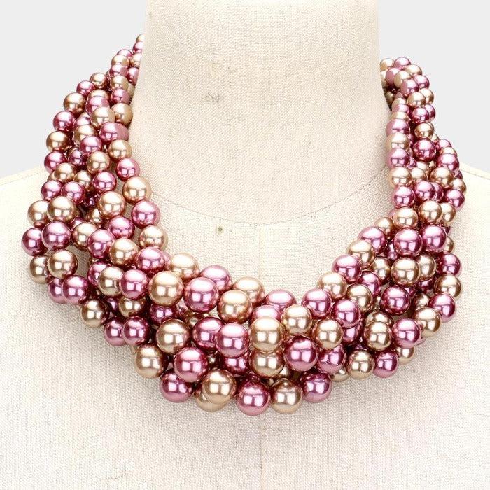 Braided Purple Pearl Necklace & Earring Set-Necklace-SPARKLE ARMAND