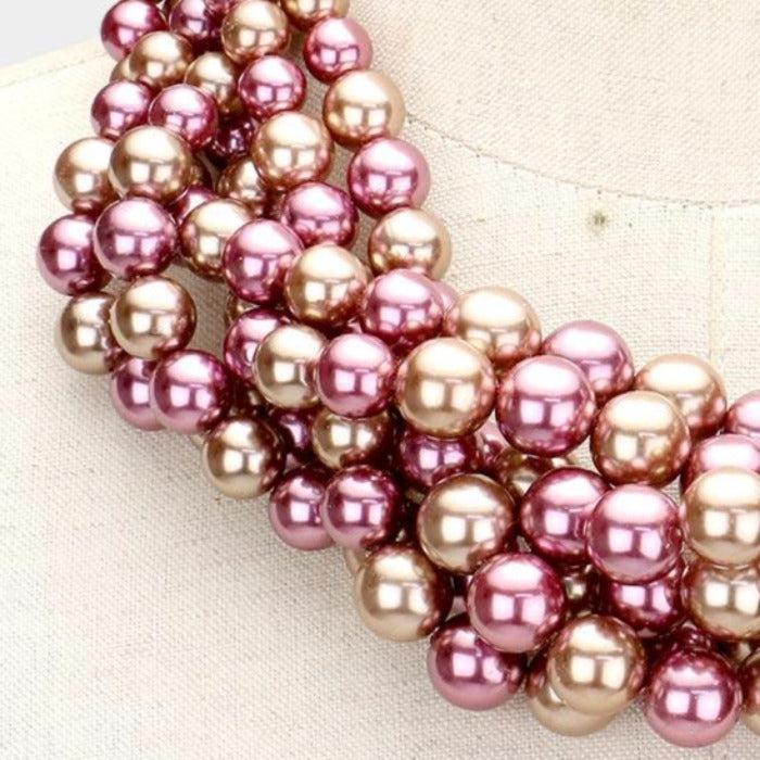 Braided Purple Pearl Necklace & Earring Set-Necklace-SPARKLE ARMAND