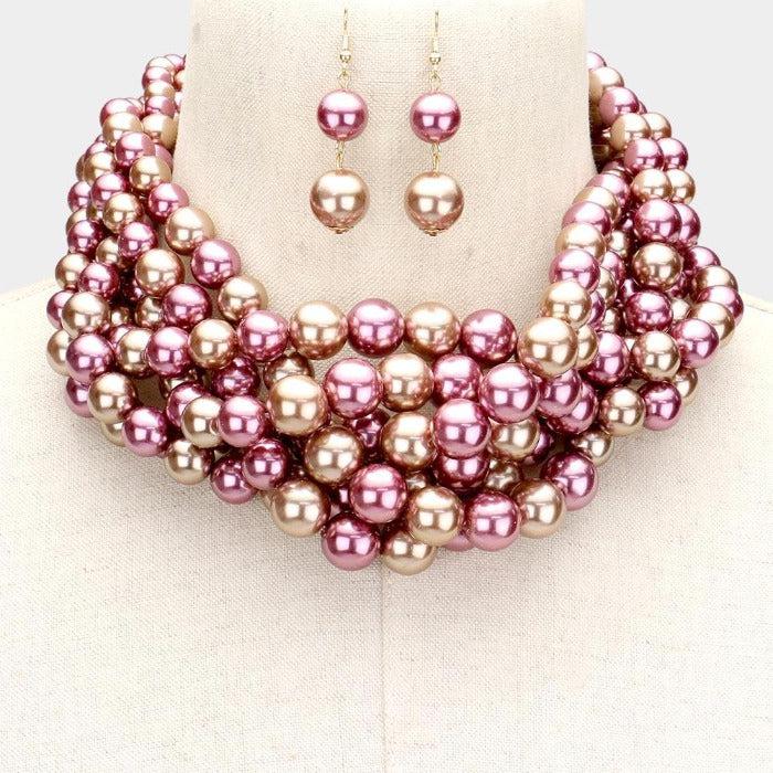 Braided Purple Pearl Necklace & Earring Set-Necklace-SPARKLE ARMAND