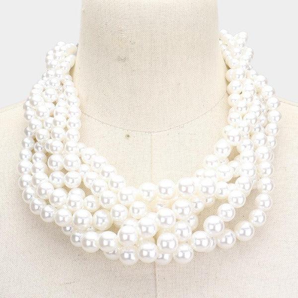 Braided White Pearl Necklace & Earring Set-Necklace-SPARKLE ARMAND