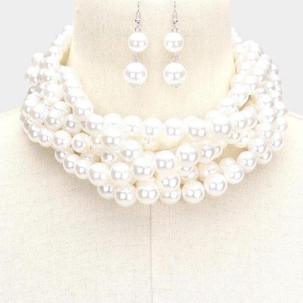 Braided White Pearl Necklace & Earring Set-Necklace-SPARKLE ARMAND