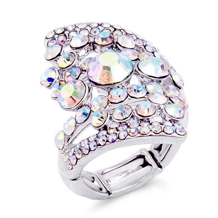 Bubble Stone Abalone Cluster Silver Stretch Ring