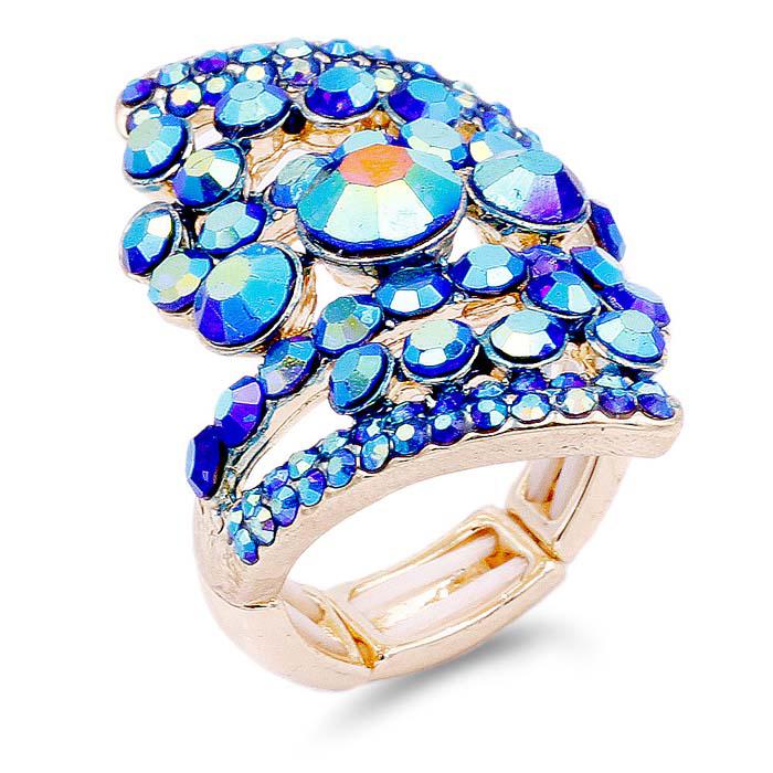 Bubble Stone Blue Abalone Cluster Stretch Ring