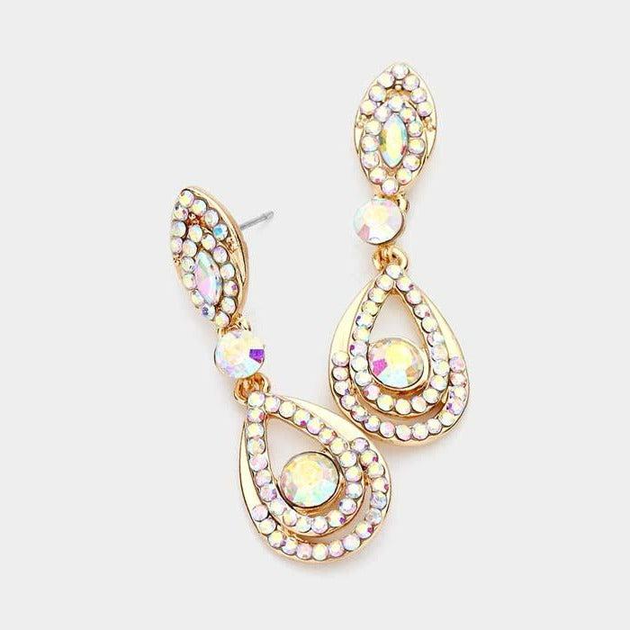 Bubble Stone Embellished Abalone Teardrop Evening Earrings