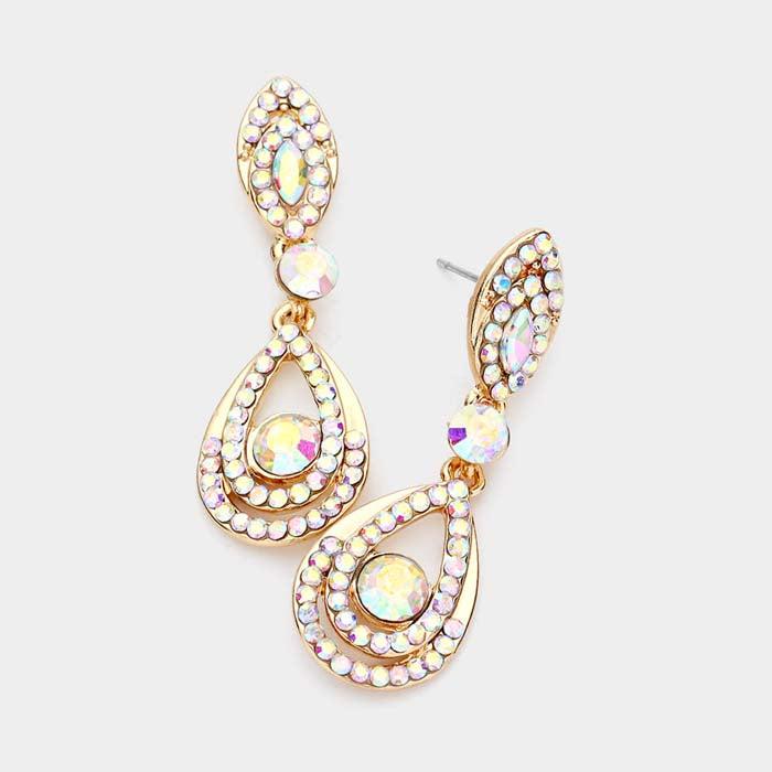 Bubble Stone Embellished Abalone Teardrop Evening Earrings