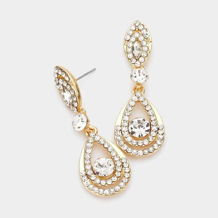 Bubble Stone Embellished Clear Teardrop Evening Earrings