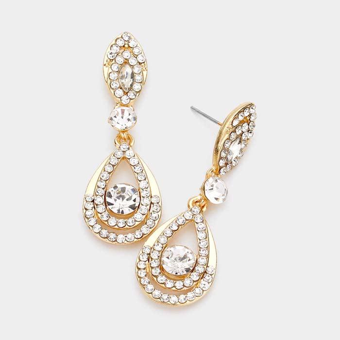 Bubble Stone Embellished Clear Teardrop Evening Earrings