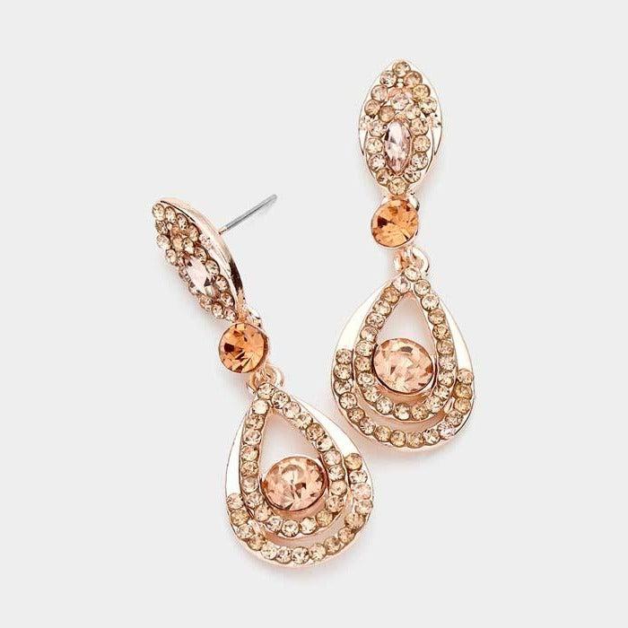 Bubble Stone Embellished Peach Teardrop Evening Earrings