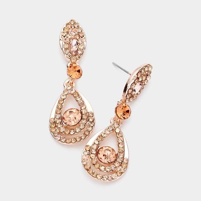 Bubble Stone Embellished Peach Teardrop Evening Earrings