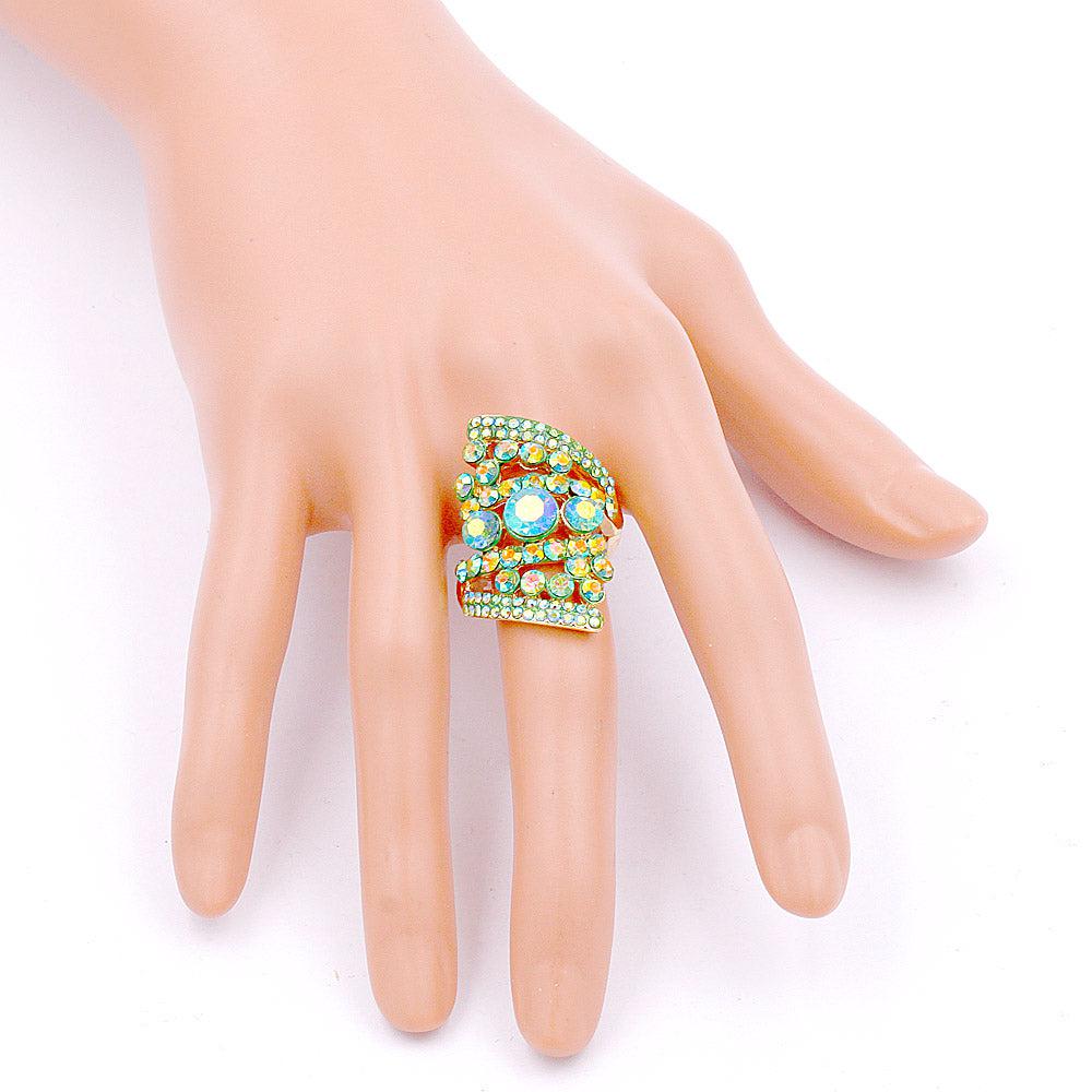 Bubble Stone Green Abalone Cluster Stretch Ring