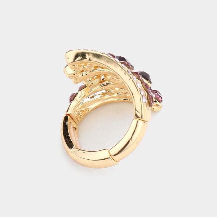 Bubble Stone Purple Abalone Cluster Stretch Ring