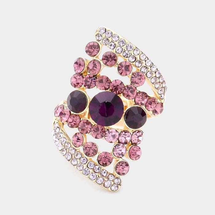 Bubble Stone Purple Abalone Cluster Stretch Ring