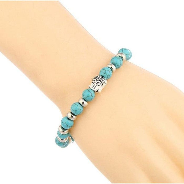 Buddha Head Natural Blue Lava Stone 8MM Stretch Bracelet