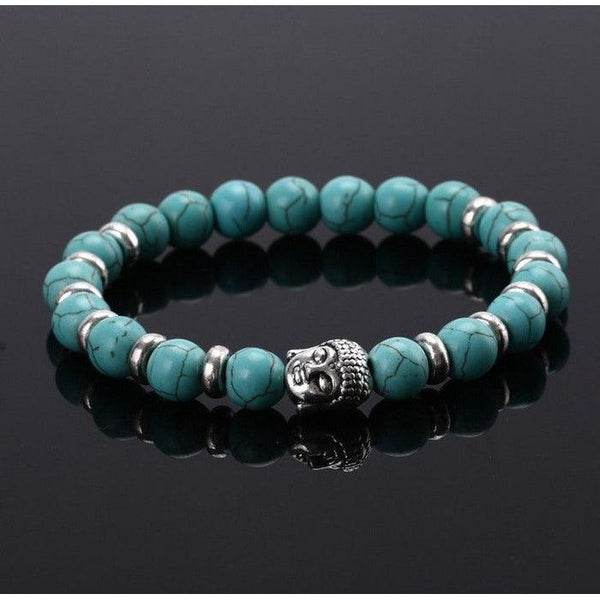 Buddha Head Natural Blue Lava Stone 8MM Stretch Bracelet
