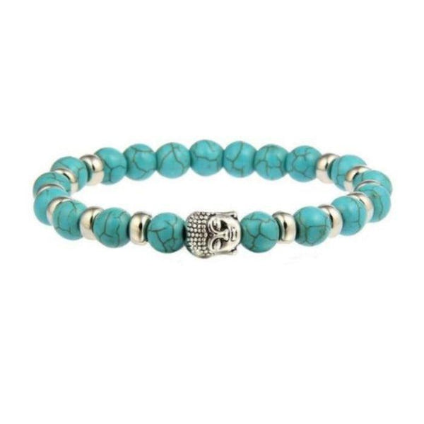 Buddha Head Natural Blue Lava Stone 8MM Stretch Bracelet