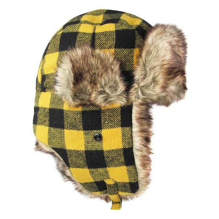 Buffalo Check Patterned Yellow & Black Trapper Hat