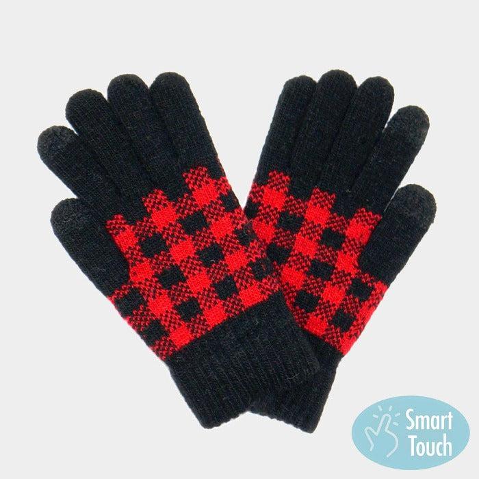 Buffalo Check Red and Black Smart Gloves