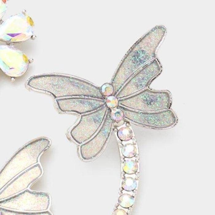 Butterfly Abalone Flower Crystal Glitter Earrings