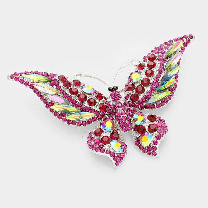 Butterfly Abalone Pink Crystal Large Brooch