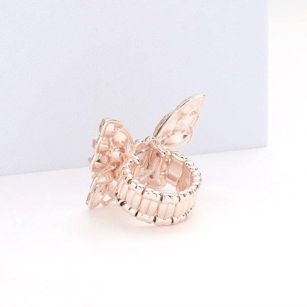 Butterfly Aurora Borealis Rhinestone Rose Gold Stretch Ring