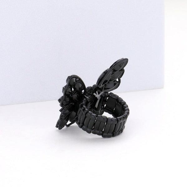 Butterfly Black Marquise Stone Cluster Stretch Ring