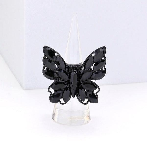 Butterfly Black Marquise Stone Cluster Stretch Ring