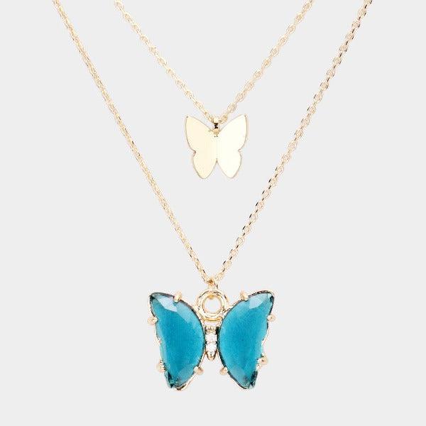 Butterfly Blue Lucite Layered Necklace