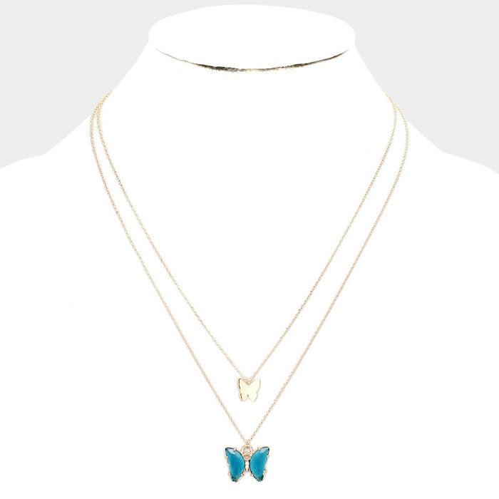 Butterfly Blue Lucite Layered Necklace