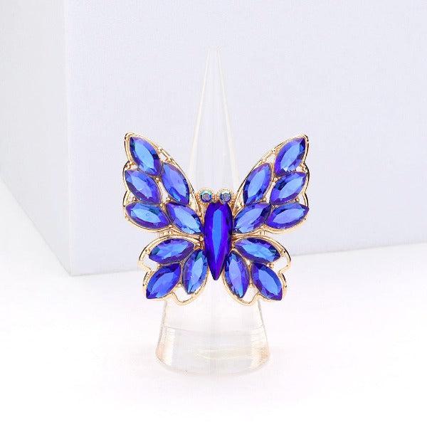Butterfly Blue Marquise Stone Cluster Stretch Ring-Ring-SPARKLE ARMAND